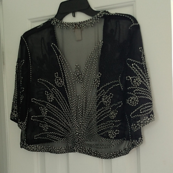 Embroidered Sheer Luxe Bolero Open Jacket Chicos Size 1 or US M 8-10 NWOT - Picture 8 of 13